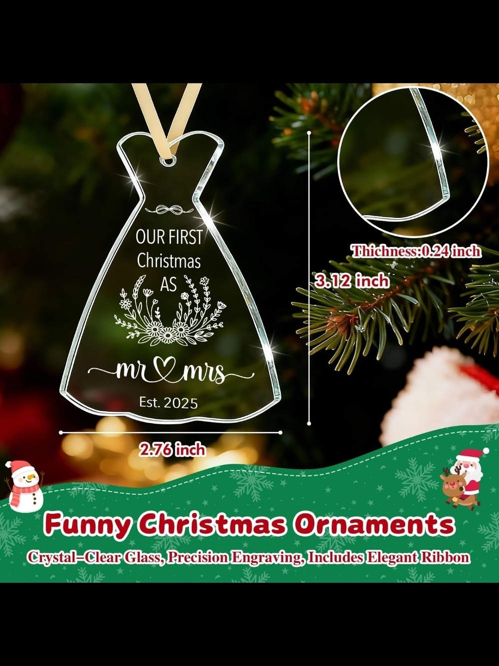 Clear Acrylic Dress Ornament - Our First Christmas as Mr & Mrs (2025)